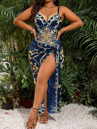 SHEIN Slayr مايوه نسائي بقطعة واحدة مطبوع بتصميم باروكي للأحجام الكبيرة للصيف للشاطئ