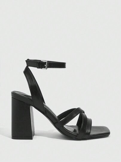 CUCCOO BIZCHIC صنادل كلاسيكية عصرية مريحة مع رباط الكاحل وكعب عالي باللون الأسود للربيع والصيف، أحذية نسائية