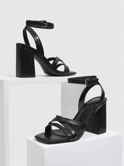 CUCCOO BIZCHIC صنادل كلاسيكية عصرية مريحة مع رباط الكاحل وكعب عالي باللون الأسود للربيع والصيف، أحذية نسائية