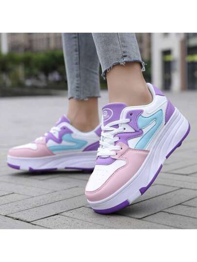 أحذية رياضية لطالبات البنات مع العجلات ، أحذية تزلج متعددة الوظائف للمراهقين مع أربطة أمان رباعية العجلات