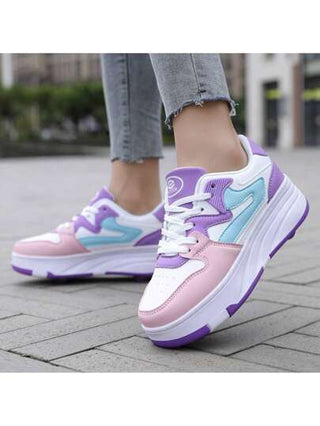 أحذية رياضية لطالبات البنات مع العجلات ، أحذية تزلج متعددة الوظائف للمراهقين مع أربطة أمان رباعية العجلات