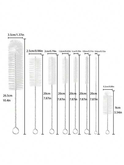 مجموعة فرشاة تنظيف قطع 8، فرشاة أنبوب الاختبار وفرشاة تنظيف الزجاجة والحلمة مصنوعة من النايلون، تشمل فرشاة تنظيف من الفولاذ المقاوم للصدأ لفتحات وإزالة الغبار