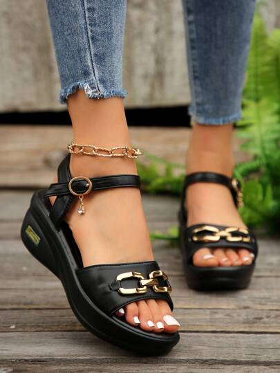 صنادل حريمي صيفية بكعب ميل، أنيقة، متعددة الاستخدامات، خفيفة الوزن، بكعب عالي سميك، ذات أصابع مفتوحة، بنمط روماني