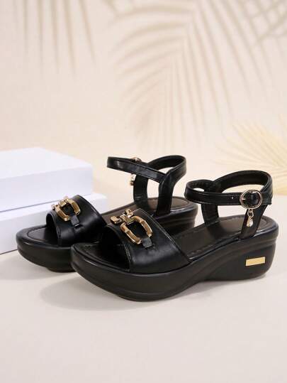 صنادل حريمي صيفية بكعب ميل، أنيقة، متعددة الاستخدامات، خفيفة الوزن، بكعب عالي سميك، ذات أصابع مفتوحة، بنمط روماني