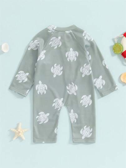 مايوه أولادي بدلة سباحة صيفية للأولاد ذات أكمام طويلة وسحاب رمادي حراري