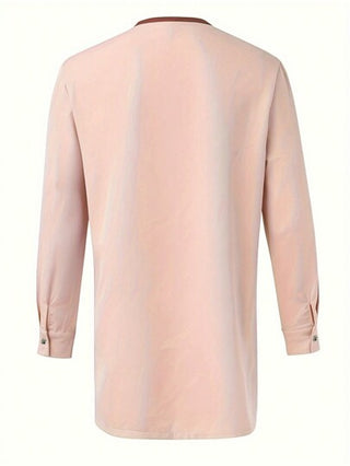 لباس رجالي قميص بأكمام طويلة وبنطلون طويل بلون سادة واحدة، بتصميم بسيط