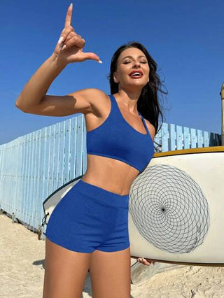 طقم تانكيني حريمي Swim SPRTY عبوة ملابس سباحة مفرغة للنساء مكونة من ملابس علوية بدون أكمام وسروال قصير للبحر في الصيف،مجموعة ملابس سباحة نسائية مفصولة