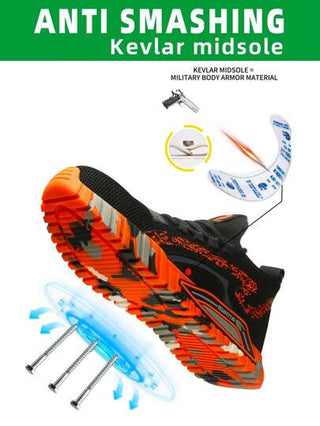 أحذية عمل جديدة مضادة للانزلاق ومقاومة للتآكل والصدمات والثقب مع غطاء حديدية للأصابع، تنفس، خفيفة الوزن ومتينة