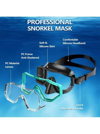 JoyMaySun قناع شنوركل سيليكون بزاويا واسعة ب- 3 نوافذ لراشد، مانع للتسرب، قابل للتعديل، مناسب للغوص وتدريب السباحة