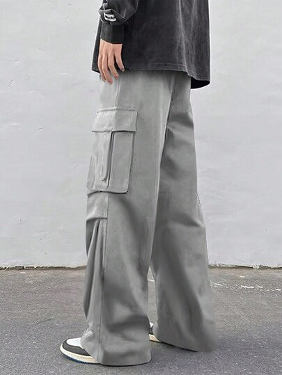 Manfinity EMRG بنطلون رجالي فضفاض بجيوب طية بخصر مطاطي مع أربطة