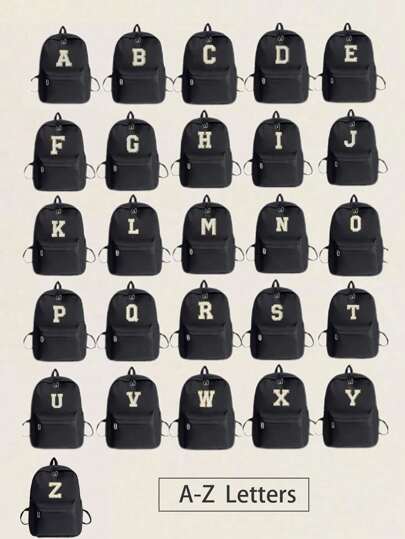 حقيبة ظهر بسيطة وأنيقة ذات لون أحادي خفيفة الوزن وسعة كبيرة مطبوعة بأحرف، مناسبة لموسم العودة إلى المدارس، رقع من القماش بأحرف A-Z أبيض يمكن DIY حسب الطلب، مع تنوع من المتعة، مع جيب جانبي إغلاق بسوستة، مناسبة للمراهقين، المدرسة، رحلات يومية، التسوق، السفر