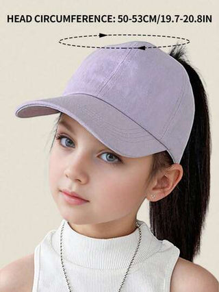قبعة بيسبول لحماية الطفل من أشعة الشمس بلون سادة، عصرية وعملية، يمكن ارتداؤها مع ذيل حصان عالي