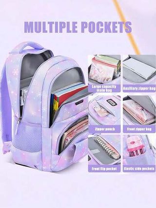 طقم ظهر مدرسي للفتيات 3 قطع، حقيبة مدرسية، حقيبة كتب للطلاب، حقيبة سفر خارجية، شنطة قلم رصاص، حقيبة غداء، مناسبة للفتيات المراهقات، المدرسة والسفر (طباعة عشوائية)