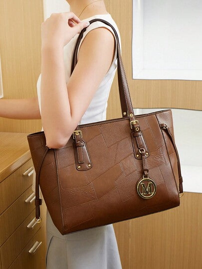 حقيبة تسوق كبيرة السعة، حقيبة يد موضة، حقيبة رسول عبر الجسم متعددة الاستخدامات للنساء، بتصميم لوحة ملمع جلد الكبيرة الكاجوال الرجعي 2025 الجديد