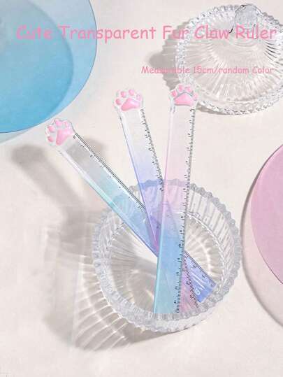 أدوات مكتبية ومدرسية مسطرة مستقيمة جذابة شفافة قابلة للقراءة بطابع القطط، أداة قياس عشوائية اللون مثالية للطلاب والمكتب، يمكن استخدامها كعلامة صفح (قطعة واحدة)