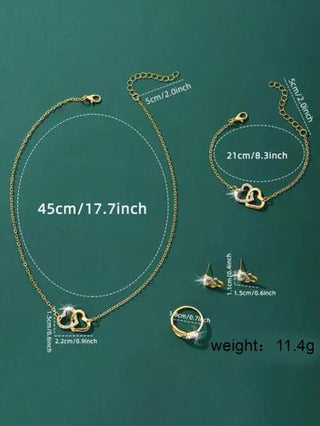 مجموعة عقد ورقبة وخاتم وأقراط واحدة على شكل قلب عصرية، تتضمن سوار و رباط و خاتم وزوج من الأقراط؛ مثالية للحفلات، وهدية رائعة