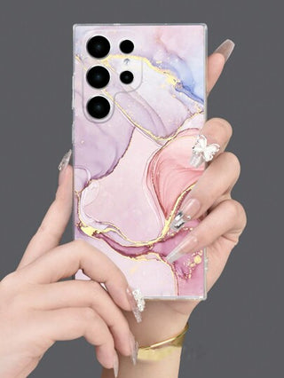غطاء هاتف شفاف ذو نسيج الرخام الملون - بنمط غير متماثل - متوافق مع هواتف iPhone, Galaxy S24, S24+, S24 Ultra, S23, S23+, S23 Ultra, S22 Ultra, S22+, S21, S21+, S21 FE, S20 Lite, S20+, S20 Ultra, S20 FE، غطاء واقٍ مقاوم للصدمات