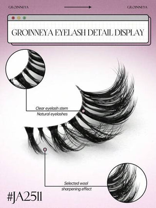 GROINNEYA 10 أزواج من الرموش الكاملة على شكل نصف دائرية بحزام شفاف، رموش اصطناعية 3D مختارة من الفراء بطول قصير،ماكياج طبيعي، قط العين (JA2511) رموش رموش اصطناعي