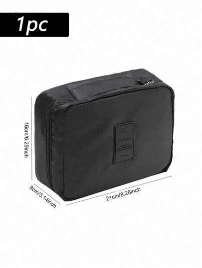 حقيبة تجميل متعددة الوظائف قطعة واحدة، حقيبة تخزين تجميل للسفر، حقيبة قسم مقاومة للماء والتي يمكن استخدامها لتخزين أقلام التجميل، لوحة الظلال، أحمر الشفاه، المرآة وأدوات التجميل الأخرى منظم أساسيات السفر والتجميل هدايا زيبرة ملحقات الأظافر