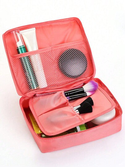 حقيبة تجميل متعددة الوظائف قطعة واحدة، حقيبة تخزين تجميل للسفر، حقيبة قسم مقاومة للماء والتي يمكن استخدامها لتخزين أقلام التجميل، لوحة الظلال، أحمر الشفاه، المرآة وأدوات التجميل الأخرى منظم أساسيات السفر والتجميل هدايا زيبرة ملحقات الأظافر
