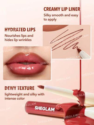 SHEGLAM قلم تحديد الشفاه وملمع الشفاه-علبة * علبة 2 في 1 أحمر شفاه سائل مرطب ندي عالي الصبغة مجموعة الشفاه مرطب يقلل من الخطوط الدقيقة على الشفاه مكياج الشفاه عيد الأب التخرج عيد الميلاد العطلة الربيع الصيف Y2K فاخر أزياء مكياج مستحضرات التجميل حفل...