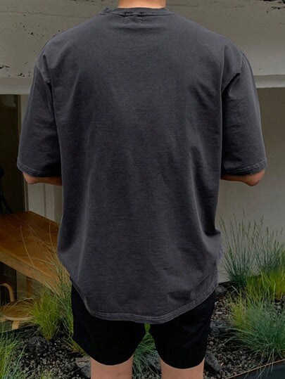 DAZY تي شيرت صيفي رجالي بأكمام قصيرة ورقبة دائرية مطبوع عليه حرف للإرتداء الكاجوال