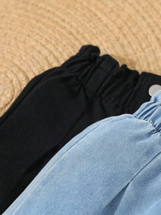 SHEIN طقم بنطلون جينز للبنات طفلة قصة خصر ورقي بأزرار أمامية قطعتان