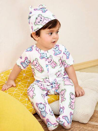 SHEIN ١قطعة بيجامات قدم من الأطفال الصبية مطبوعة برسومات حيوانات جميلة بأكمام قصيرة