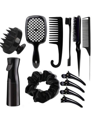 مجموعة فرش وأمشاط تصفيف الشعر، فرشاة فك التشابك للشعر لجميع أنواع الشعر، فرشاة تنظيف الشعر وأمشاط ذيل الفأر وفرش الحواف، فرشاة تدليك فروة الرأس السيليكون لغسل الشعر، زجاجة رش تصفيف الشعر، مجموعة أدوات تصفيف الشعر
