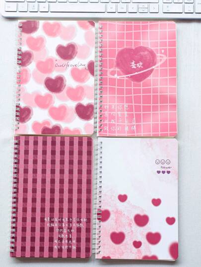 مجموعة دفتر ملاحظات دوار حجم A5، 4 قطع، 60 ورقة/دفتر، مستلزمات مدرسية ومكتبية، دفتر طالب، سجل مكتبي