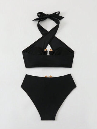 Swim SXY مجموعة بيكيني الحلزونية الصلبة المربوطة برباط الرقبة للصيف على شاطئ البحر