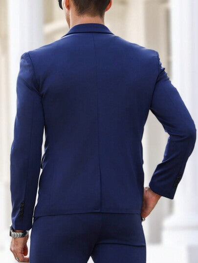 Manfinity Mode جاكيت موحدة اللون بياقة مطوي مسنن زر احادي قطعة واحدة للرجال