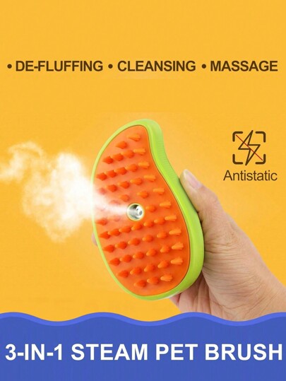 جهاز تشابك ونتف فرو الحيوانات الأليفة متعدد الوظائف 1 قطعة، بلون أصفر/أخضر، فرشاة تدليك للحيوانات الأليفة ذاتية التنظيف، فرشاة بخار سيليكون للحيوانات الأليفة، تُستخدم لإزالة التشابك والفراء المترهل، رش بلمسة واحدة، مقاوم للتطاير الشعر، تدليك حمام...