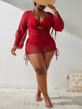 SHEIN Slayr CURVE مجموعة بلوكات اللون (4 قطع) لملابس السباحة، بمقاسات كبيرة لعام 2025، خاصة بموسم الصيف والعطلات الشاطئية