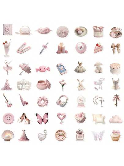 حزمة ملصقات الباليه الوردي 50 قطعة | ملصقات فينيل رائعة لسكرابوك، الكتابة باليوميات، الكمبيوتر المحمول، حواجز السيارات، لوح التزلج، زجاجات المياه، الكمبيوتر، الهاتف، الرسوم المتحركة، خوذة واقية، ملصقات للسيارات