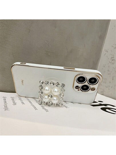 قطعة واحدة حامل هاتف محمول قابل للطي من مادة البولي يوريثان مقاوم للماء مزين باللؤلؤ والراين ستون، متوافق مع أجهزة وأندرويد، هدية لعيد الميلاد والعائلة والأصدقاء، مع مسكة هاتف للسحب والدفع، اكسسوارات هواتف محمولة