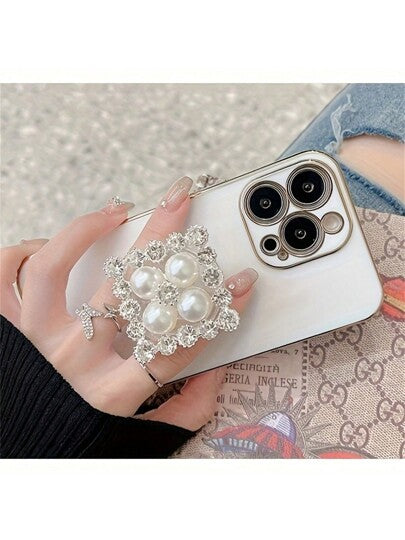 قطعة واحدة حامل هاتف محمول قابل للطي من مادة البولي يوريثان مقاوم للماء مزين باللؤلؤ والراين ستون، متوافق مع أجهزة وأندرويد، هدية لعيد الميلاد والعائلة والأصدقاء، مع مسكة هاتف للسحب والدفع، اكسسوارات هواتف محمولة