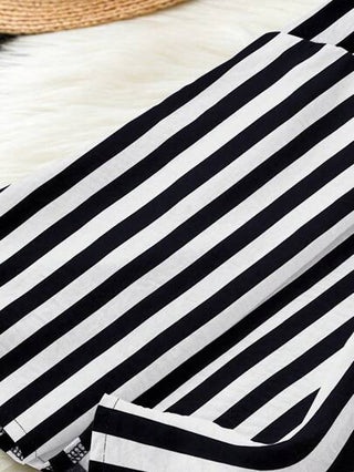 LUNE قميص نسائي بنمط V-Neck A-Line مخطط للصيف