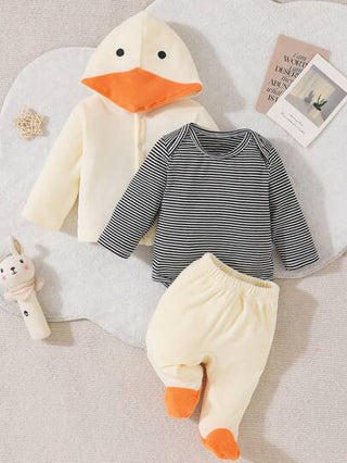 SHEIN 3 قطع بيجامات للأطفال الرضع - بدل ملابس ذات أكمام طويلة مبطنة مع قبعة وبنطلون طويل ، مريحة ودافئة ، طقم منزلي