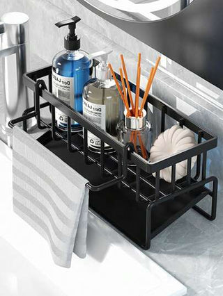 رف تصريف مطبخ 1 قطعة، رف إسفنج، رف قماش بالمصرف المنزلي، رف قماش لوحة العدادات، رف تصريف إسفنج، رف تخزين، مناسب لتخزين أدوات المطبخ والتنظيف، مما يجعل المطبخ نظيفًا ومرتبًا