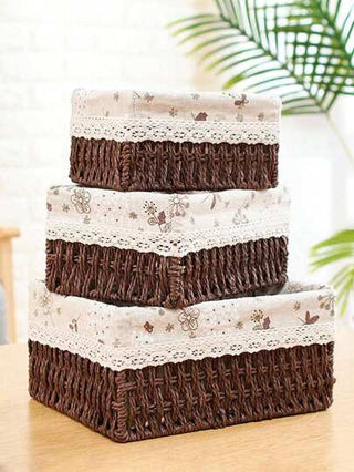 1 قطعة/ 3 قطع سلة تخزين مكتبية مع غطاء، وعاء منظم متعدد الأغراض للألعاب والمفاتيح والمستحضرات التجميلية للمنزل والمطبخ والحمام والنوم والمعيشة والمكتب، سلة نباتات بوهيمية من الحبال، سلة زخرفة حديقة طبيعية من خليط القصب والفلزات بأشكال هندسية للأجواء...