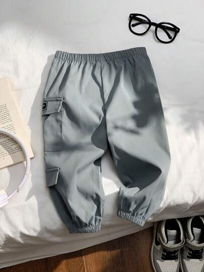 بنطال طفل رضيع قطعة واحدة بخصر كاجوال مطبوع عليه حرف، متعدد الجيوب والسحاب، مناسب للربيع والخريف والشتاء، للارتداء اليومي، المنزل، الخارج، والرياضة