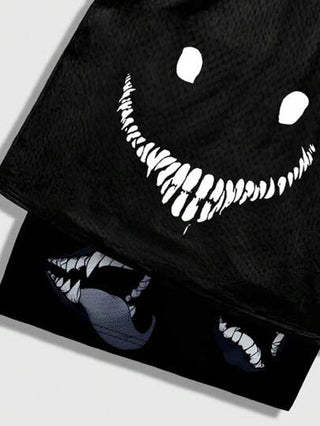 ROMWE MEN Goth شورت سلة قصير للرجال مطبوع عليه برسوم رياضية ، خصر مرن ، شبكي ، للمدرسة