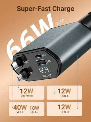 Teckwe شاحن سيارة، شاحن سيارة 4 في 1 مع شحن فائق السرعة وكابل قابل للسحب، شاحن سيارة متعدد الوظائف محمول للهواتف المحمولة، هدايا عيد الميلاد، ضروريات لحملات التخييم في الخريف والشتاء، مستلزمات العطلات، لوازم التخييم