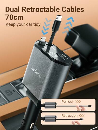 Teckwe شاحن سيارة، شاحن سيارة 4 في 1 مع شحن فائق السرعة وكابل قابل للسحب، شاحن سيارة متعدد الوظائف محمول للهواتف المحمولة، هدايا عيد الميلاد، ضروريات لحملات التخييم في الخريف والشتاء، مستلزمات العطلات، لوازم التخييم