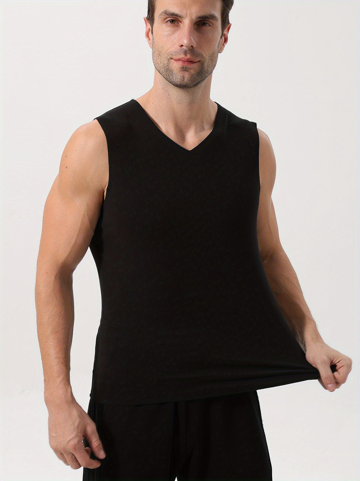 2 قطعة سترات رجالية فليس حرارية - توب عضلات بدون خياطة برقبة على شكل V، ملابس داخلية دافئة عالية المرونة للطقس البارد، هدايا عيد الشكر وعيد الميلاد ويوم الأب، ملابس رياضية شتوية أنيقة، تصميم رياضي عصري، قماش غير شفاف ومرن