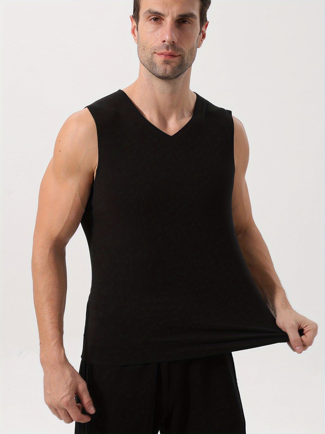 2 قطعة سترات رجالية فليس حرارية - توب عضلات بدون خياطة برقبة على شكل V، ملابس داخلية دافئة عالية المرونة للطقس البارد، هدايا عيد الشكر وعيد الميلاد ويوم الأب، ملابس رياضية شتوية أنيقة، تصميم رياضي عصري، قماش غير شفاف ومرن