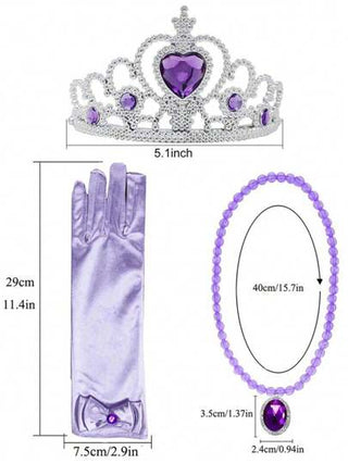 5قطع عبارة عن طقم اكسسوارات أميرة (بروك، تاج، قفازات، عقد) بشعر طويل مجعد أحمر، مثالي لأعياد الميلاد والاحتفالات، اكسسوارات زي الأميرة المثالي كهدية للفتيات