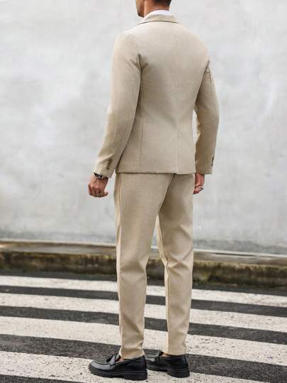 Manfinity Mode بدلة رجالية بليزر وبنطلون بأزرار كبيرة لون واحد