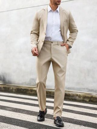 Manfinity Mode بدلة رجالية بليزر وبنطلون بأزرار كبيرة لون واحد